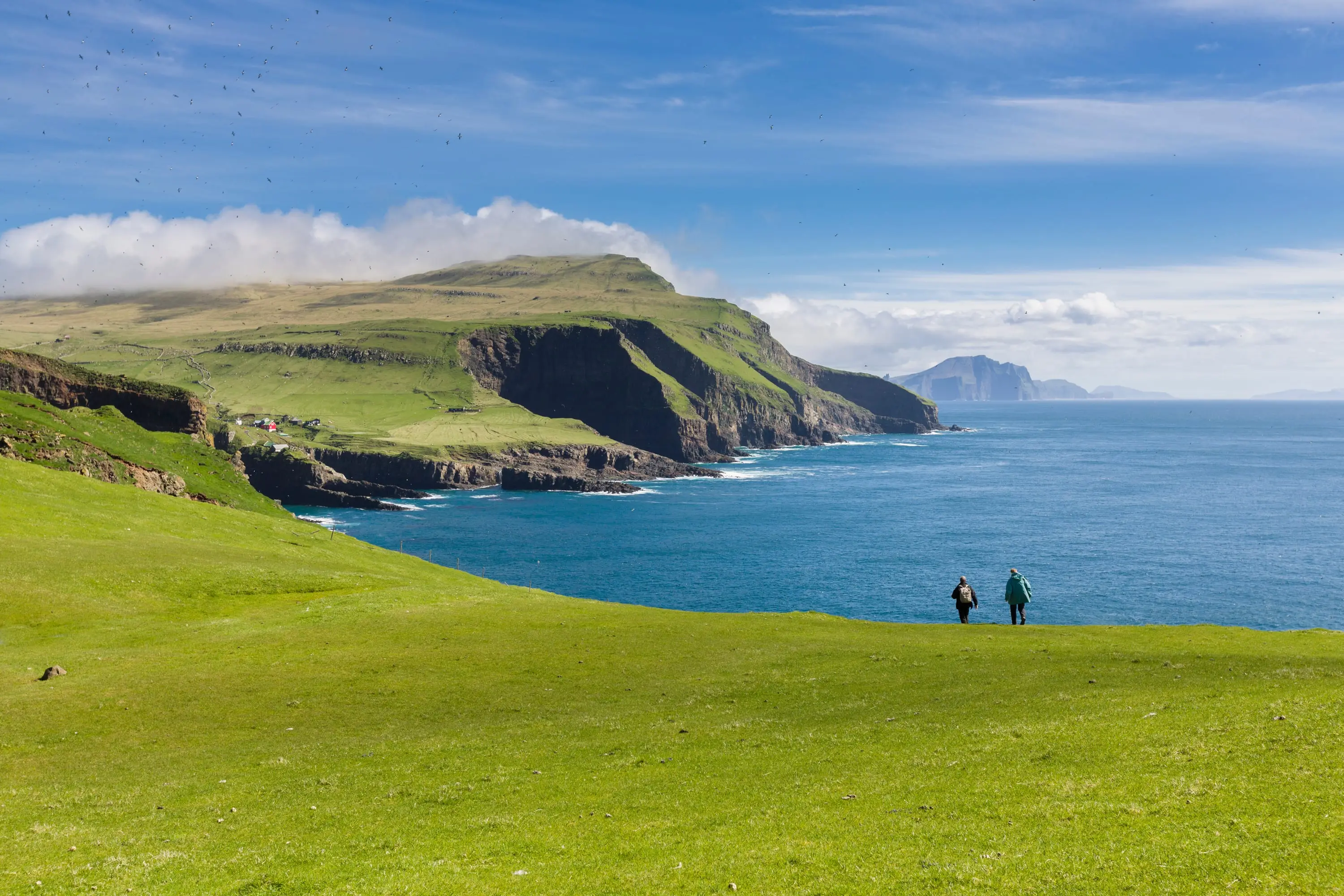 Green cliffs of the Faroe Islands above the North Atlantic