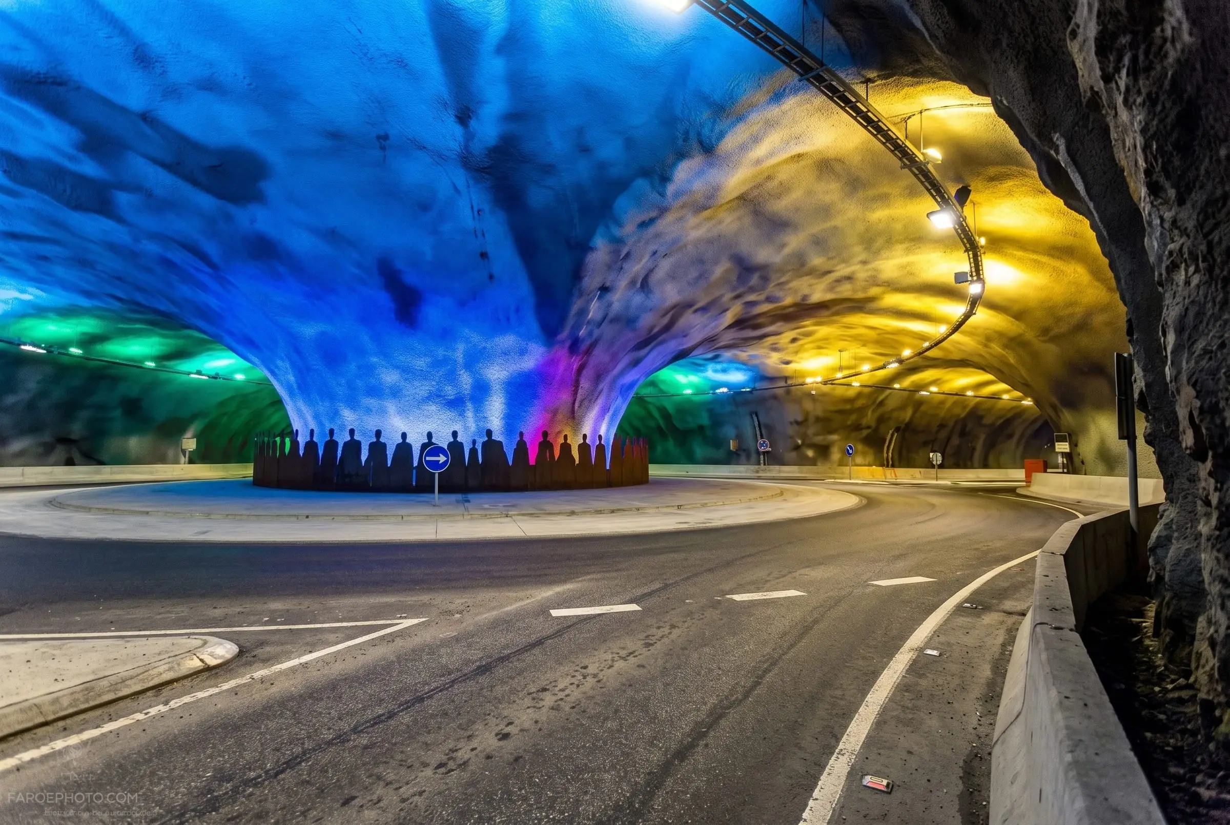 Illuminated roundabout inside the subsea tunnel
